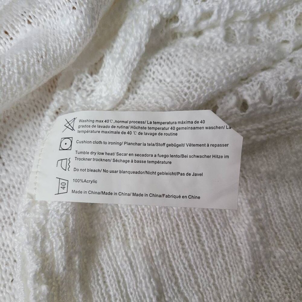 White open knit longer length cardigan open front boho minimalist beachy neutral - Picture 6 of 7
